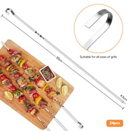 Kebab Skewers Metal, 24 Pcs Metal Skewers 30CM, BBQ Kebab Rack, Stainless Steel BBQ Grilling Skewers, Flat Reusable Barbecue Shish Kebab Stick for Outdoor Barbecues, Family Gatherings
