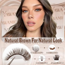 Yawamica Extensiones de Pestañas en Racimo Marrón Más Suaves, Pestañas Individuales, 10-16mm, Rizadas D, Extensiones de Pestañas en Racimo 40D+50D+70D