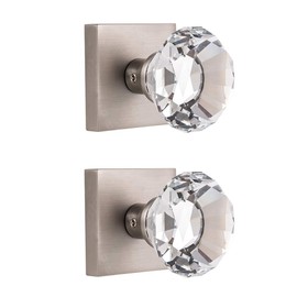 HIEMEY 4 Pack Glass Dummy Door Knobs Interior, Inactive Clear Crystal Door Knob Satin Nickel, Non-Turning Door Knobs Square for Closets and Hall, BS-005