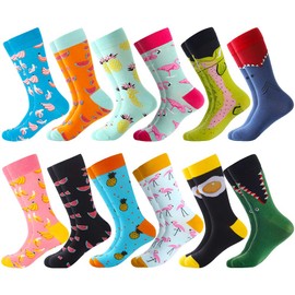 BISOUSOX Mens Dress Socks Funny Fun Colorful Crazy Funky Crew Socks for Men Novelty Happy Cotton Size 9-12
