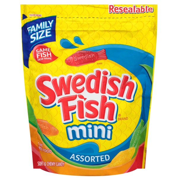 SWEDISH FISH Mini Assorted Soft & Chewy Candy, Family Size, 1.9 lb