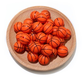 36pcs Silicone Beads for Pens Keychain Making 12mm 15mm Bulk Baseball Basketball Football Sport Focal Silicone Loose Beads Bracelet Necklace DIY Craft Jewelry Supplies (Basketball-15mm)