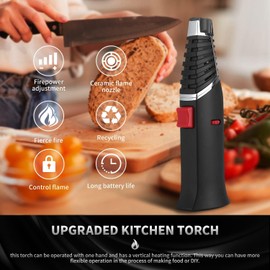 KULED Butane Torch, Blow Torch, Refillable Kitchen Torch Cooking Torch with Rotatable Head, Adjustable Flame and Safety Lock Food Torch for Creme Brulee, BBQ, Baking, Camping(Butane Gas Not Included)