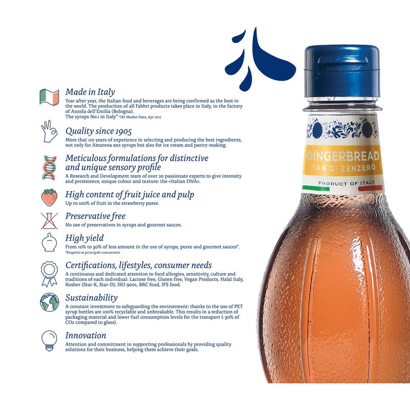 Fabbri Flavoring Syrup, Gingerbread, Made in Italy, 35 fl. oz