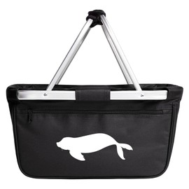 Huuraa Einkaufskorb faltbar Robbe Silhouette Geschenk 20 Liter Tragekorb Black Robbe Geschenkidee