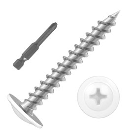 #8 x 1-1/2" (150 PCS) White Head Modified Truss Head Wood Screws, Phillips Drive Fast Metal Self Tapping Screws, Carbon Steel, Full Thread, Screwdriver Bit Included