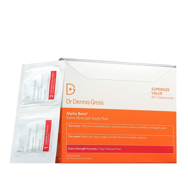 Dr. Dennis Gross Alpha Beta Extra Strength Daily Peel: for Oily Skin, Uneven Tone or Texture, Wrinkles or Enlarged Pores, 60 Packettes