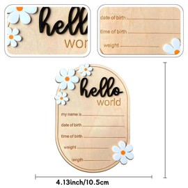 Hello World Newborn Sign, Baby Announcement Sign, Hello World Signs, Newborn Signs Announcement Board for New Baby, Wooden Birth Name Board Decor, Welcome Arrival for Nursery Hospital Girl Boy(Black)