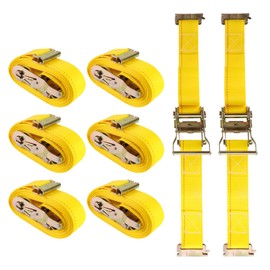 E Track Ratchet Tie Down Straps 8pack (4,500lb Break Strength),2” x 15’Premium E-Track Tie Downs with Standard Spring E-Fittings,Ultimate Heavy Duty ETrack Strap for Trailer,Truck,Motorcycle Yellow