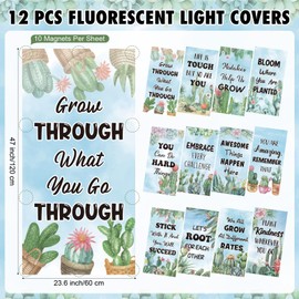 Capoda 12 Pcs Fluorescent Light Covers for Ceiling Lights 4 x 2 Ft Magnetic Cactus Light Covers Positive Fluorescent Ceiling Shade Filters for Classroom Home Hospital Office Cubicle Party Decor