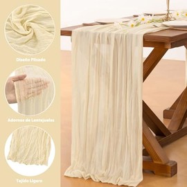 1 Pcs Camino de Mesa, Caminos de Mesa de Gasa de 13.1 Pies/4 Metro, Mantel de Boda rústico Bohemio, Elegantes para Decoración De Mesa Y Boda, Novia, Baby Shower, Fiesta de Cumpleaños, 90*400cm (Crema)