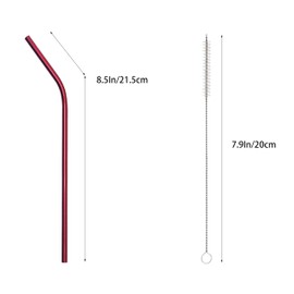 10 Pcs Stainless Steel Straws, Reusable Drinking Straws, Bent Metal Straw Sets with 2 Pcs Cleaning Brushes (Red, 8.5 Inch)