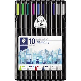 STAEDTLER 34 SB10MS juego de movilidad triplus caja de computadora de 10 piezas para trabajar sobre la marcha, amarillo, azul, verde, violeta, rojo, negro