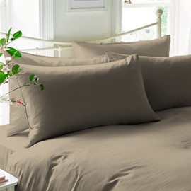 Pizuna Luxury Soft Satin Pack of 2 Pillowcases 70 x 90 cm Simple Taupe, 600 Thread Count Cotton Pillowcases, 100% Long Stack Cotton Pillowcase (Simple Taupe, 70 x 90 cm)