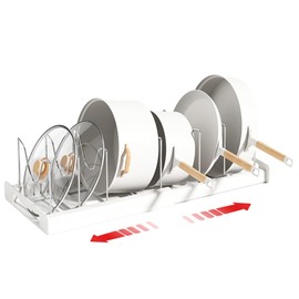 JMBTLUS Expandable Pot and Pan Organizer Rack with 7 Stainless Steel Adjustable Shelves, for Neatly Storing Cookware, Pots, Pans, Lid