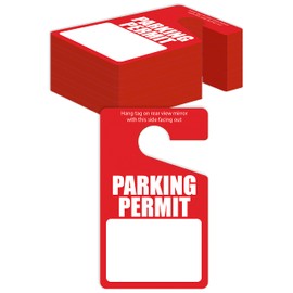 Better Office Products Parking Permit Hang Tags, 50 Pack, Poly Plastic Placards, Temporary Parking Passes, Bulk Pack, 3" x 5" Placards for Rearview Mirror, Thick Gauge (0.2"/0.5 mm), Red