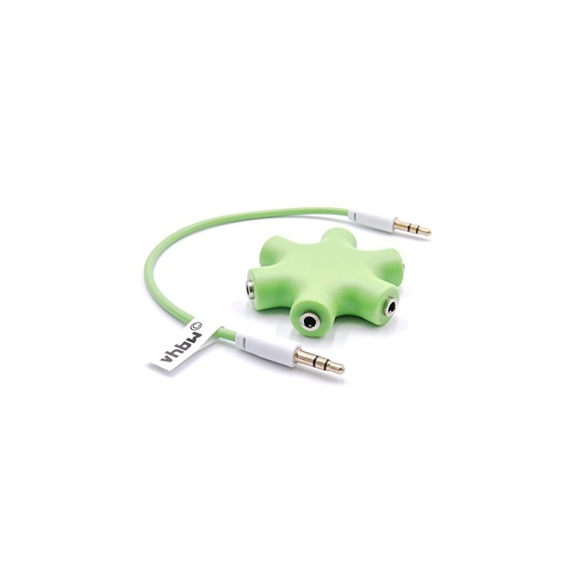 vhbw Audio Splitter 5-Way Jack Splitter AUX Green Compatible with