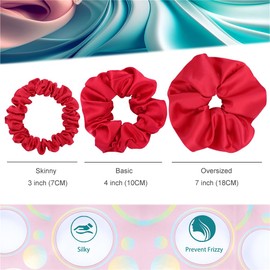 12 Pcs Oversized Satin Silk Scrunchies Hair Ties for Women Girls Bracelets Ponytail Holder Hair Bands Elastic Ropes Big Hair Bun Accessories (Oversized 12Pcs-Red)