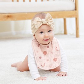 Susurration Baby Muslin Bibs Baby Soft Adjustable Square Drool Bibs 6 Pack for Unisex Girls & Boys, Pink print