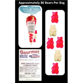 Red Wild Cherry White Strawberry Banana Gummy Gummi Bears And Sour Cherry Balls Fire Engine Red (NET WT 21 OZ) Gourmet Kruise Signature Gift Bags