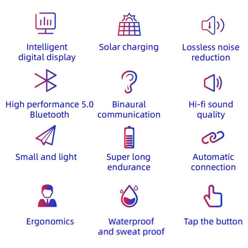 Solar Charging Bluetooth Earphone LED Digital Display Intelligent Earbuds Noise