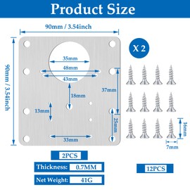 Set of 2 Cabinet Hinge Repair Plate, Stainless Steel Kitchen Hinge Repair Kit, Screw-On Hinge Repair Plate with Hole for Wooden Doors, Cabinet, Furniture