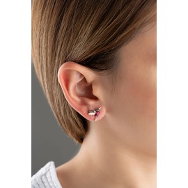 Einzelstück ® hummingbird stud earrings I With zirconia stones green and purple I Silver earrings I 925 Sterling silver 14K gold plated I Handmade unique piece (rose gold)