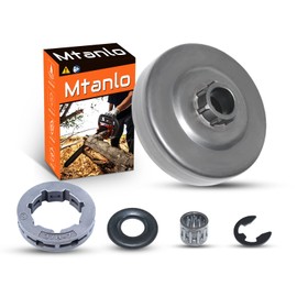 Mtanlo Clutch Drum Rim Sprocket Washer 3/8"7T Kit For HUSQVARNA 390 390XP 385 385XP Saw, Clutch Drum + Clutch Washer + Clutch Bearing + 3/8-7T Rim Sprocket + E-clip