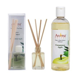 AROMA GALAXY Green Apple & Cinnamon Scented Reed Diffuser Oil | Alcohol Free Reed Diffuser Oil | Aromatherapy Reed Diffuser Kit with Refill Bottle (30 ml Reed Diffuser + 200ml Refill) Transparent