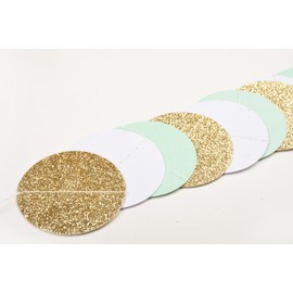 SUNBEAUTY 3 Metre Mint Circle Garland Round Garland Birthday Decoration (Turquoise & White & Gold)
