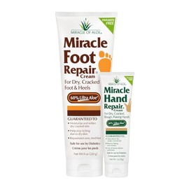 Miracle of Aloe Miracle Crema Reparadora De Pies, 8 Oz + 1 Oz Miracle Hand Repair, Lociones Curativas De Aloe Vera Para Manos Y Pies Secos, Grietados,