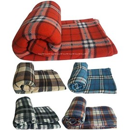 Voice7 Soft Double Size Large Fleece Blanket/Throw - Luxury Warm Tartan Check Blankets 5 Colors - Size 150cm x 200cm (Brown Check)
