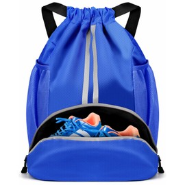 BROTOU Gym Bag Football Bag Backpack with Drawstring Adjustable Drawstring Gym Bag Waterproof Sports Bag for Men Women Children Youth, blue, Retro