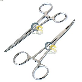 G.S 2 PCS Dog CAT PET Hair Puller Remover Stainless Steel HEMOSTAT Locking Forceps 5.5" Straight & Curved Full Serrated