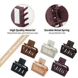 6 PCS Small Claw Clips, 2" Square Matte Hair Claw Clips for Thin/Medium Thick Hair, Strong Hold Hair Clips Nonslip Rectangle Hair Claws for Women Girls