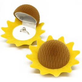 KINGWEDDING Sunflower Shaped Velvet Rings Gifts Box Jewelry Display Case