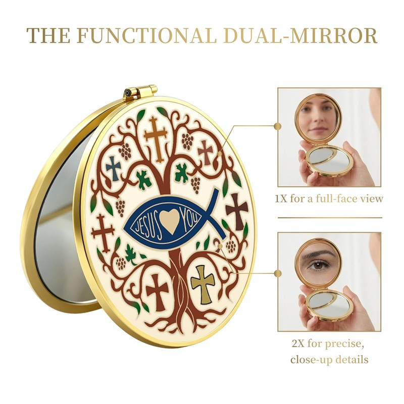 Jesus Fish Compact Mirror, Double-Sided Christian Gift for Her-6 Pcs
