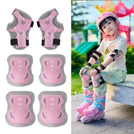 LittleSo Kids 6-Piece Protector, Set of 6, Ages 2-12, Bicycle, Skateboard, Roller Skating, Bike Protector, Kids Protector, Set of 6, Wrist/Elbow/Knee Guards, Includes Storage Bag (Pink)