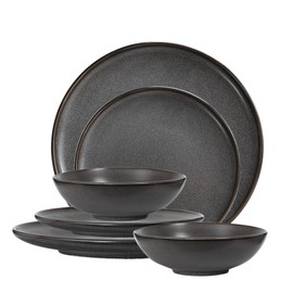 Ceramic Dinnerware Set 6 Pieces, Handmade Reactive Glaze Plates and Bowls Sets, Highly Chip and Crack Resistant | Dishwasher & Microwave Safe Dishes Set for 2 (Grey)