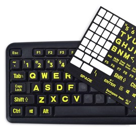Universal English Large Lettering Keyboard Stickers for PC Computer Laptop Desktop Notebook Keyboards,Bright Yellow Lettering Black Background Replacement Keyboard Stickers
