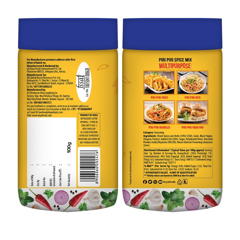 Keya Piri Piri Seasoning 90 grams - Vegetarian, India -