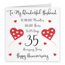 Hunts England - Romantic Husband 35th Wedding Anniversary Card - To My Wonderful Husband - 35 Amazing Years - Timeless Collection