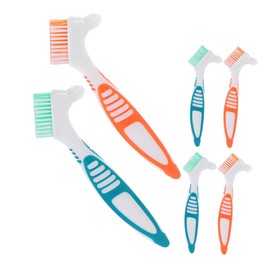 TOVINANNA 6pcs Denture Cleaning Brushes Dual Head Deep Cleaning Portable Aligner Care Brush with Slip Handle for Elderly False Teeth Maintenance
