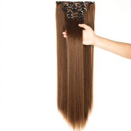 24"-26" Clip in Hair Extensions 6Pcs 16 Clips Curly Wavy Straight Thick Clip on Synthetic Hair Extension Hairpieces