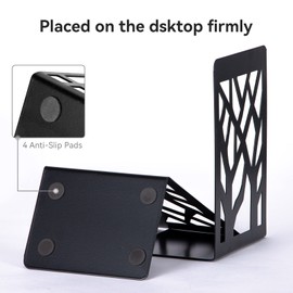Book Ends, Bookends Heavy Duty, INNÔPLUS Book End Holder for Shelves, Metal Bookend (Black 2 Pair) for Office and School, Decorative Tree Unique Design Book Stopper for Gift, Book Binder and Dividers