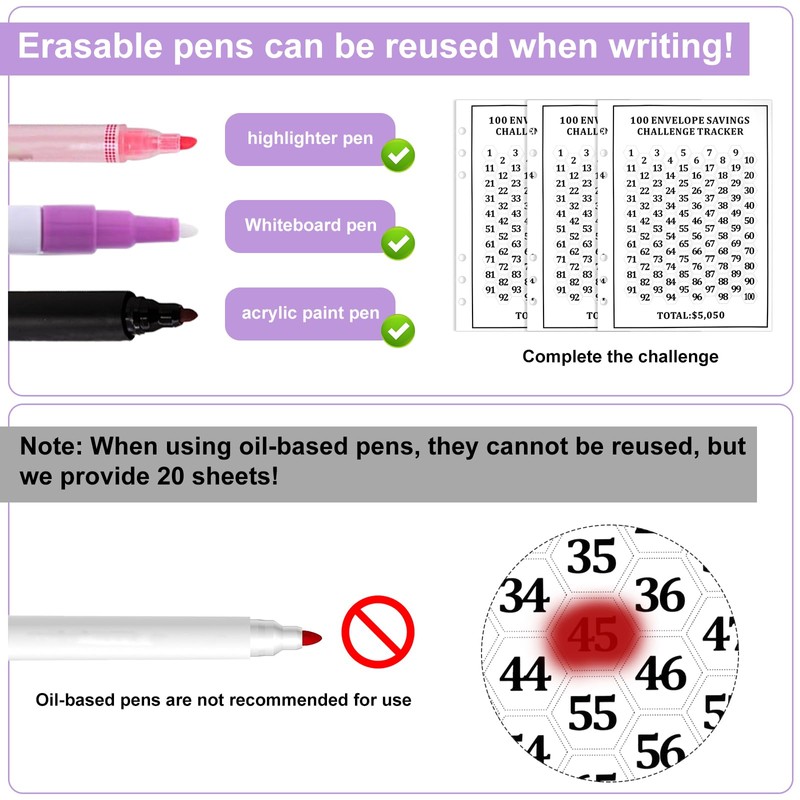 20pcs Money Challenge Tracker Sheets, Envelopes Challenge Binder Cash Stuffing