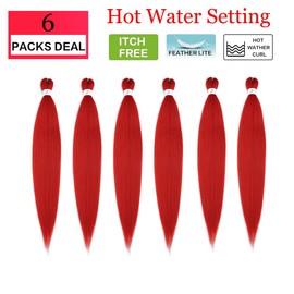 Pre Stretched Braiding Hair 36 Inch 6 Packs Red Braiding Hair Prestretched Crochet Braids Hair Professional Synthetic Braid Hair Extensions Hot Water Setting(36",Red)