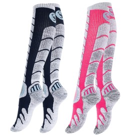 STARK SOUL 2 Pairs of Ski & Snowboard Socks with Special Padding for Men and Women, Navy / Pink