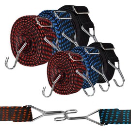 Realjoy Set of 6 Elastic Straps with Hooks, 50 cm + 100 cm Tie Down Straps with Hooks, Adjustable Expander, Luggage Tensioner for Bicycles, Motorcycles, Trolleys, Camping (Black, Blue, Red)