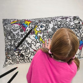 Mifidoozart Colouring Kids Pillowcase - Pillow Cover with 16 Colour Fabric Markers - Soft Polyester Fabric, Fun Art & Motivational Gift (Colouring Pillowcase - Unicorns Rainbows)